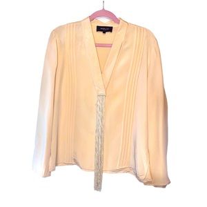 Derek Lam Size 10 100% Italian Silk Flat Pleated Front Blouse Fringe Detail